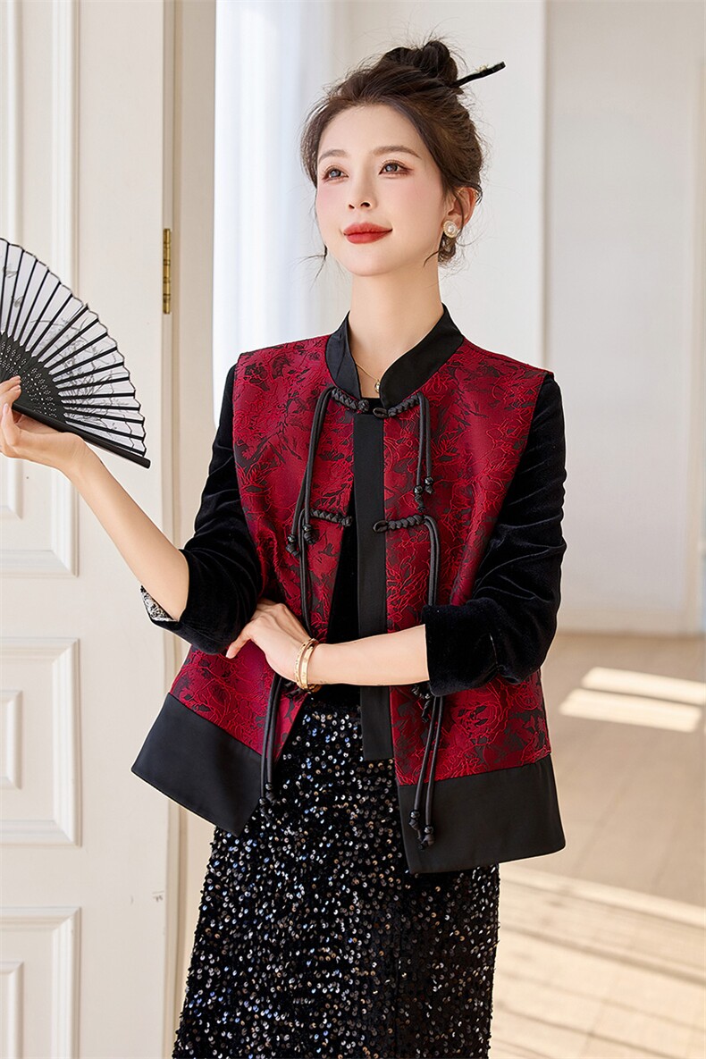 现货新中式女装春夏季新款拼接休闲百搭通列时尚盘扣复古马甲,女装马甲,韩美纤衣