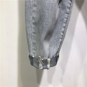 秋季新品 高街复古大破洞弹力修身小脚切边牛仔裤1130-P85 长期款图片