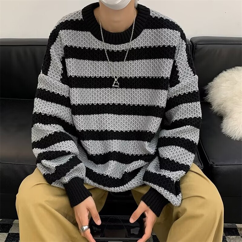 线条纹撞色针织衫男春秋毛衣2025新款百搭上衣打底衫气质SW7128,男装T恤,星座516A
