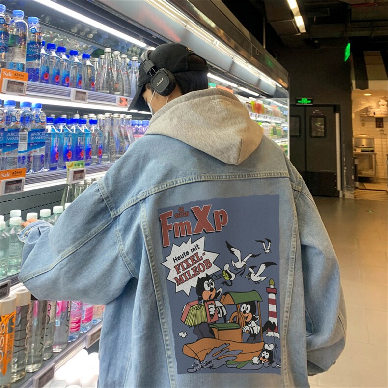 得物二开大货印花百搭牛仔夹克大码宽松休闲牛仔外套JK1265-P88,男装工装外套,星座1103-3