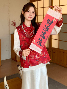 2026年春季新中式g风高级感提花马甲配衬衫两件套图片