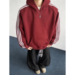抖音得物高品质26春装美式高街全棉宽松三条杠织带连帽卫衣CM06图片