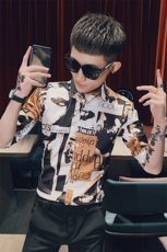 312A-237-P55新款社会小伙中袖衬衫韩版潮流男士五分袖衬衣A，男装T恤，星座312A-5