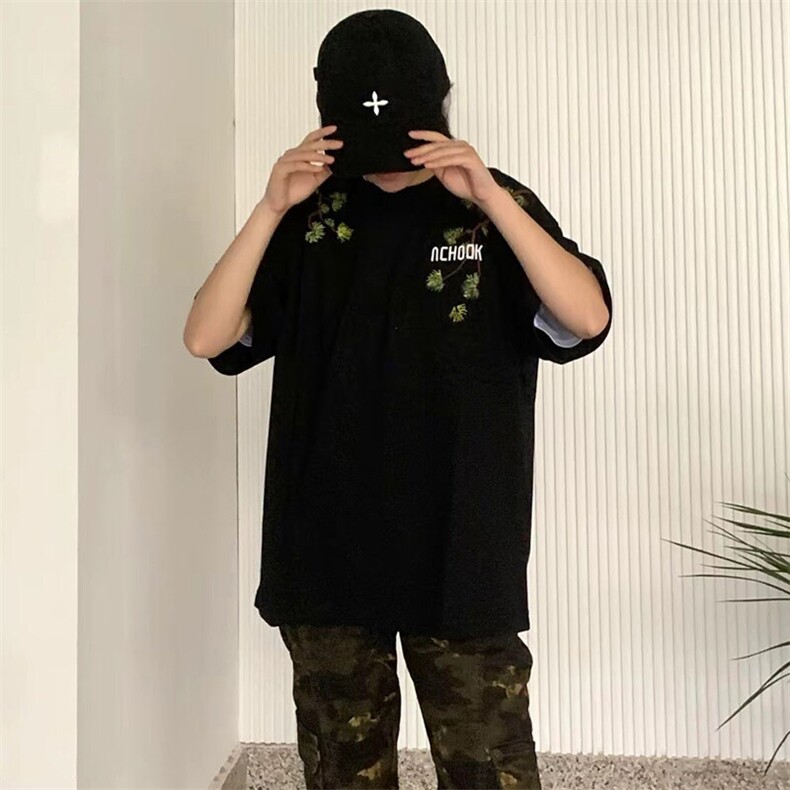 万针全刺绣工艺抖音得物高品质260克重磅纯棉双纱美式高街短袖T恤,男装T恤,电商A486-1