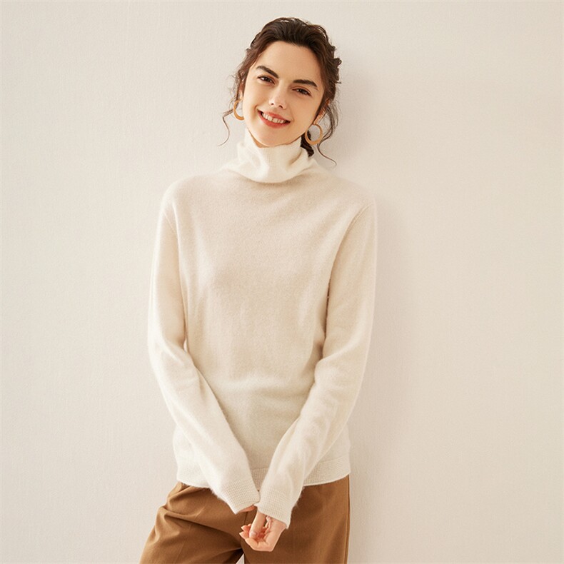 2025年秋季落肩袖常规款套头单件长袖半高圆领针织衫时尚百搭，女装针织衫/毛衣，溪贝羊绒