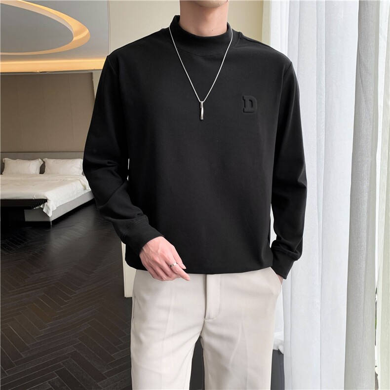 秋慵懒高级半高领双面绒针织打底衫德绒上衣男M50/P20降,男装T恤,电商A243