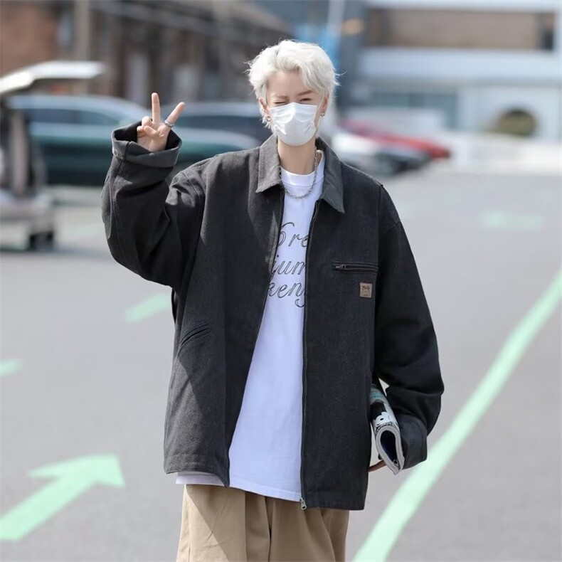 翻领底特律工装夹克男秋宽松休闲潮牌日系复古情侣外套YT92,男装夹克,星座1116A-1（原606A）
