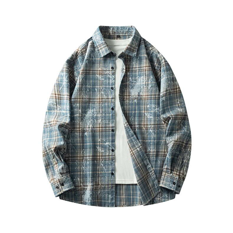 25年春季格子衬衫长袖大码宽松落肩现货DS-C323-1-2385-特批35，男装衬衫，电商C323-1