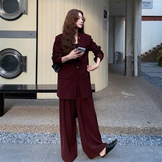 2C085-Q108P205灰调唐红串珠复古西服+阔腿套装K288，女装套装/套裙，2C085