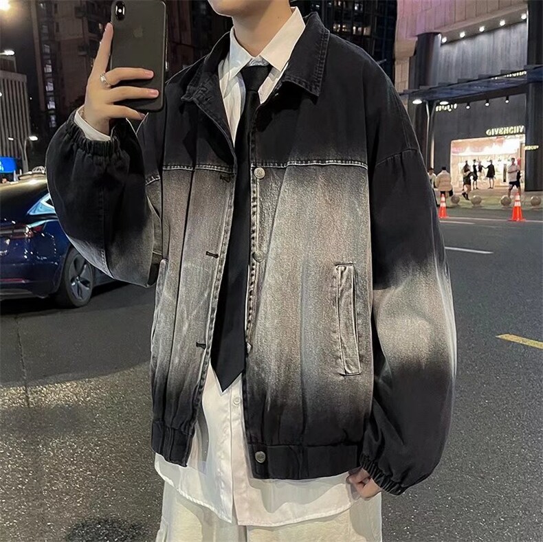 新款复古渐变外穿牛仔夹克男秋季宽松休闲扎染牛仔外套J8825-p65,男装工装外套,星座1008-1