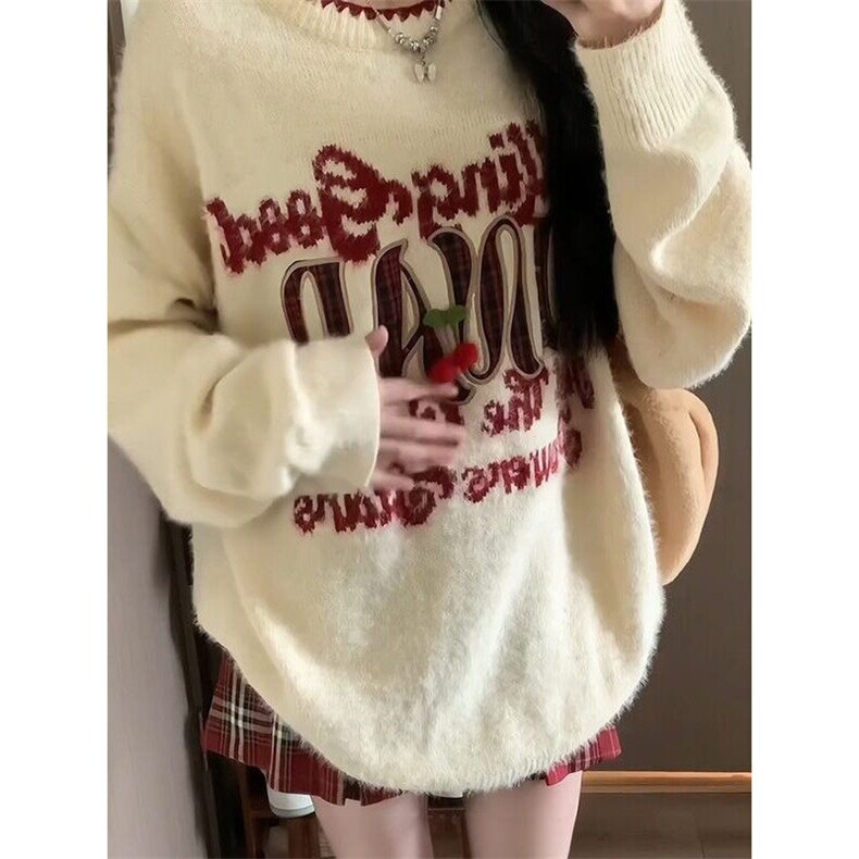 超好看的字母刺绣圣诞毛衣女学生秋冬新款甜美可爱圆领套头针织衫,男装针织衫/毛衣,星座506A
