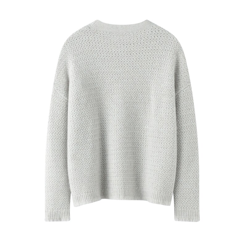 2025年秋季常规通勤单件圆领花纱流苏边时尚百搭通勤,女装羊绒衫,暖习羊绒