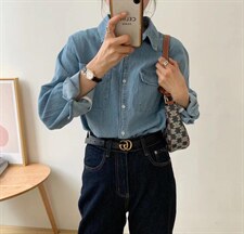 【素妮】2022春款双口袋牛仔衬衫，女装衬衫，素妮