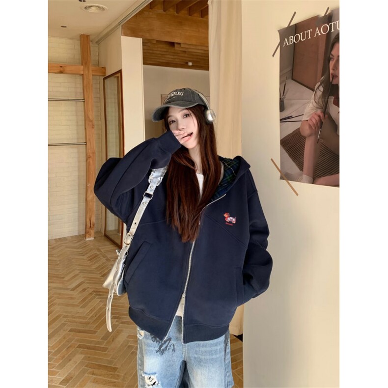 706-1-WY1210-P75现货秋季韩版腊肠狗刺绣连帽卫衣宽松外套,女装短外套,星座706-1