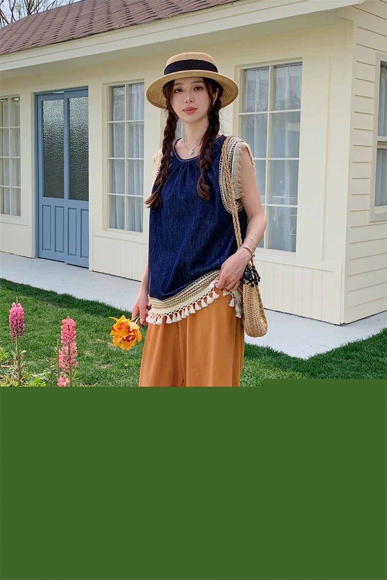 牛仔背心阔腿裤两件套女夏季活泼减龄时尚洋气超火独特绝美一整套,女装套装/套裙,2C133