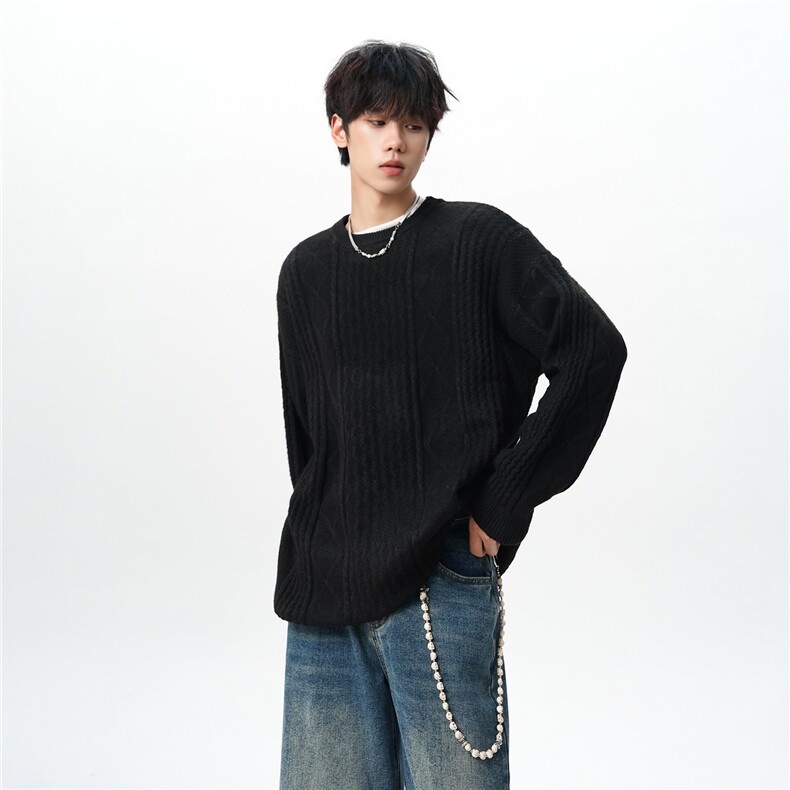 8XL-M圆领毛衣男秋冬季宽松慵懒套头麻花针织衫毛线衣MY19005P68，男装针织衫/毛衣，电商B312