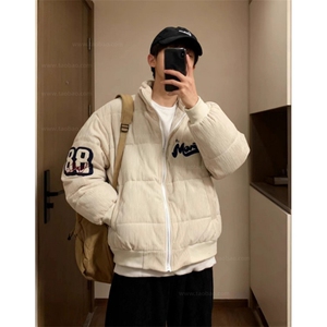 复古灯芯绒冬季刺绣立领棉服男女宽松面包服情侣外套 M8055图片