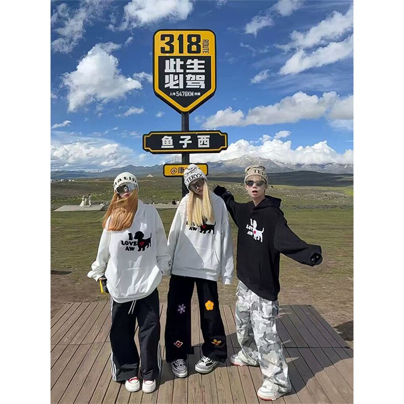 网图有货爱心小狗毛巾刺绣连帽卫衣男女A1287-常规P58加绒P63,男装卫衣,星座1505