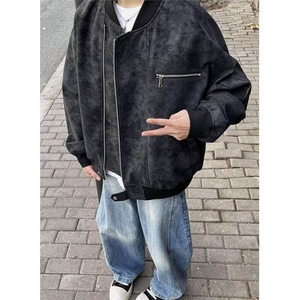 机车服pu皮衣外套男春秋季痞帅短款棒球服宽松飞行夹克 J065图片