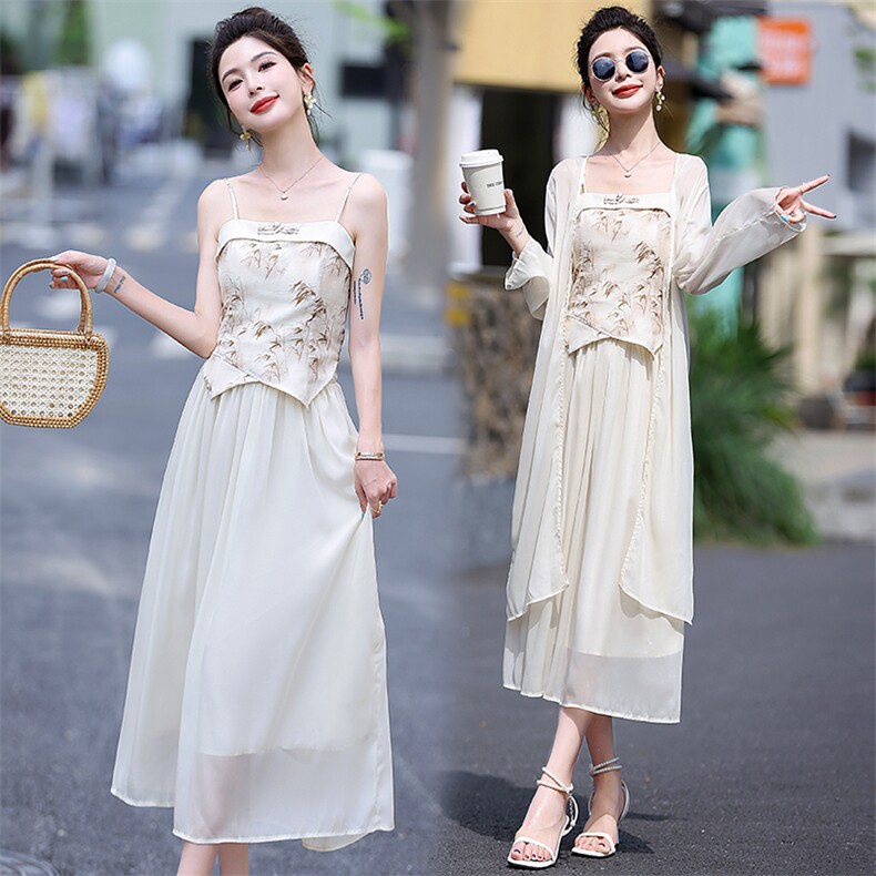 韩版2024春季新款韩系清冷防晒穿搭汉服套装水墨画半身裙三件套装，女装套装/套裙，润尚靓点