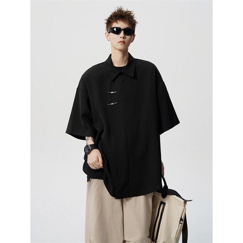 新中式风冰丝短袖衬衫M-8XL大码斜门襟飞机扣唐装衬衣DC5006P55，男装衬衫，电商B238