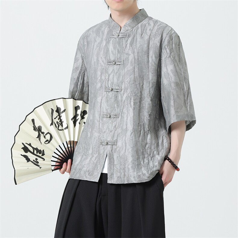 2025夏季新款风男装金属盘扣新中式天丝提花衬衫C133-P70,男装衬衫,电商B277(原6028)