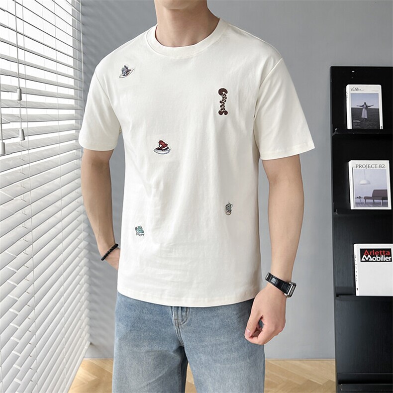 B353 T8202 P40 L-4XL 夏季新款2025潮流韩版休闲男士短袖体恤 黑图片