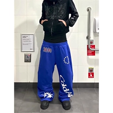 美式街头亚幻蝎子印花蓝色卫裤男女款宽松休闲设计感百搭运动长裤，男装休闲裤，四季星座505