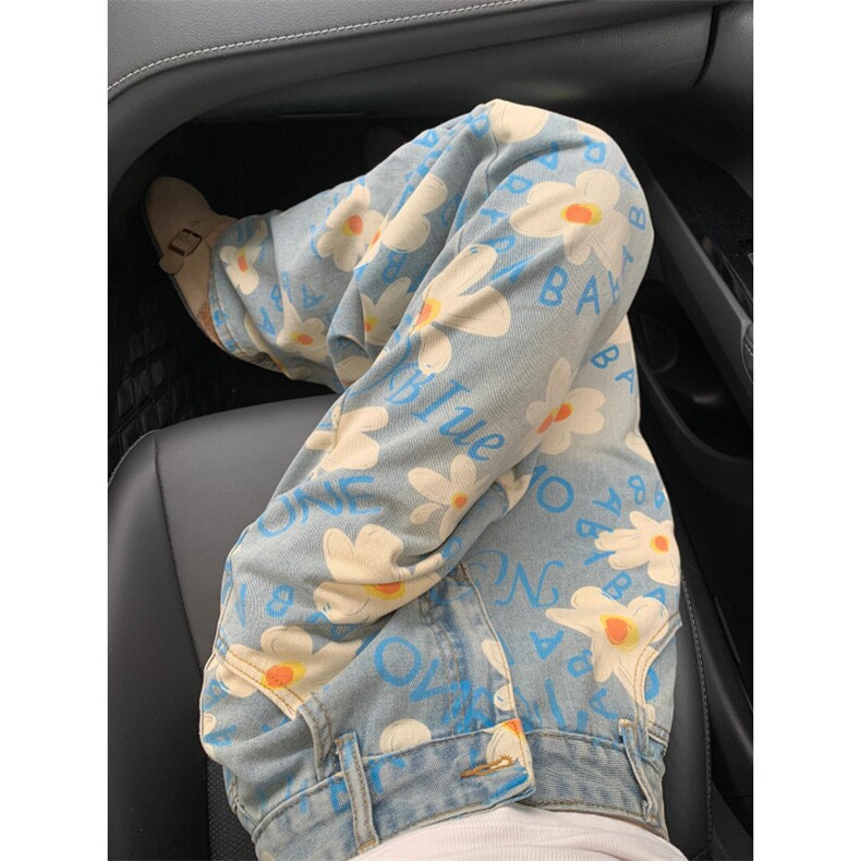 【网图有货】美式复古小雏菊牛仔裤男女款设计感裤子574CC-特P50,男装牛仔裤,星座1007（原301D）