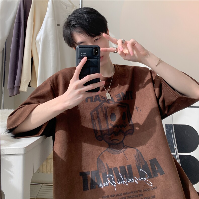 wassuphappy重磅麂皮绒短袖t恤男夏季美式宽松体恤潮牌百搭半袖,男装T恤,星座809A(原222-1)