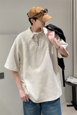 夏款男休闲卫衣麂皮绒POLO衫短袖T恤字母印花外套A071-T09-P45，男装T恤，电商A071