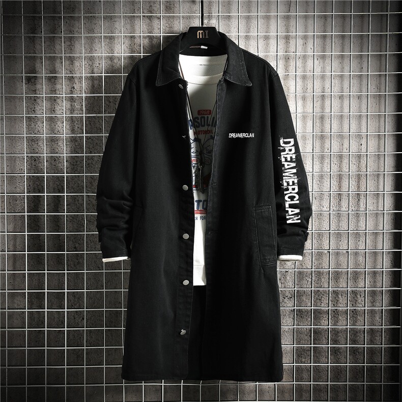 FY662-P78M-5XL网格长款牛仔风衣男士砖墙流大码外套，男装风衣，星座103A