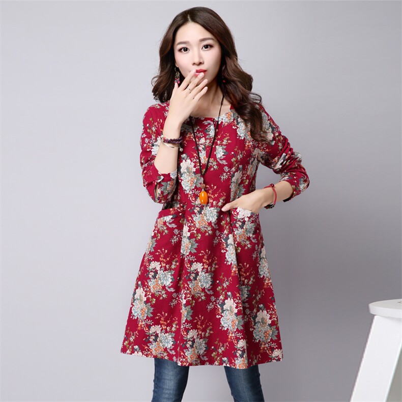 中长款印花连衣裙2021年春季长袖潮流时尚简约青春，女装连衣裙，独衣靓