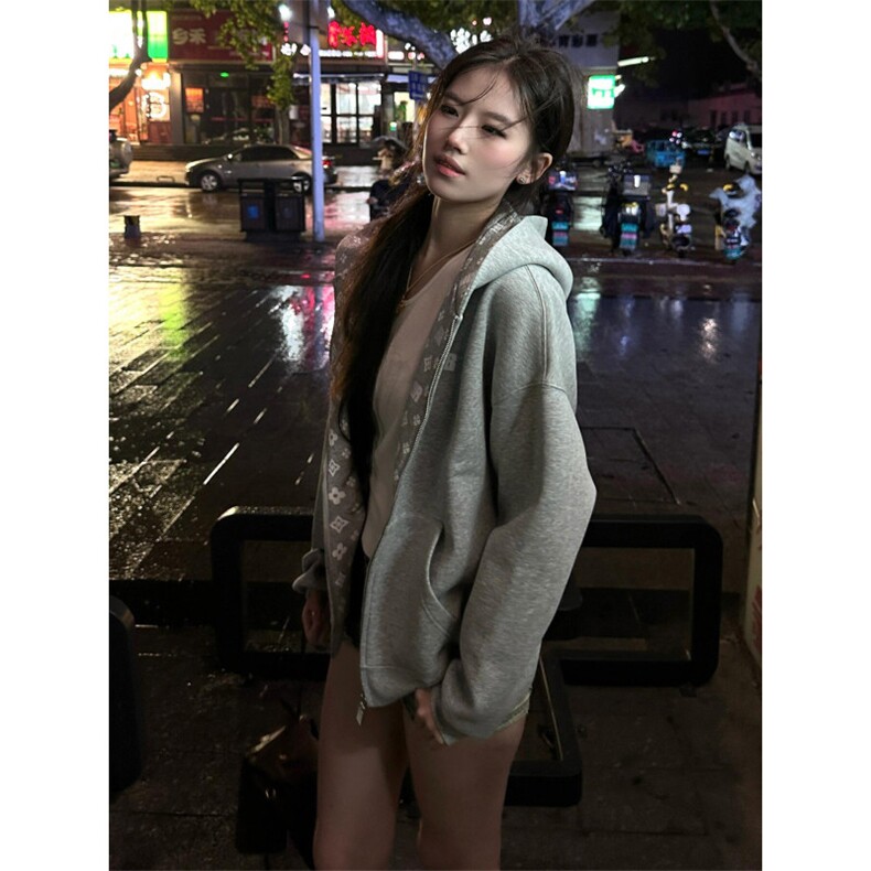 美式刺绣开衫连帽卫衣外套宽松潮牌情侣拉链帽衫W880-P75,女装短外套,星座918-1