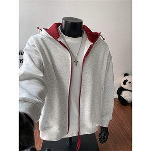 350g华棉撞色连帽开衫卫衣外套男W24562特P40 W24562J加绒特P45图片