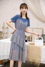 现货供应：针织拼接雪纺连衣裙M一XXL，女装连衣裙，拉思维加丝