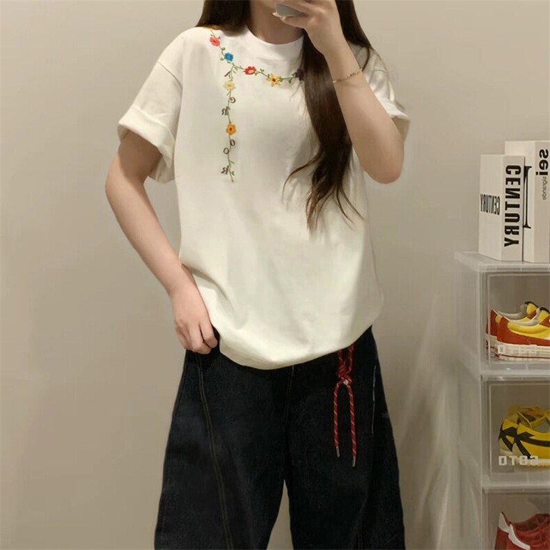 万针全刺绣工艺抖音得物高品质260克重磅纯棉双纱美式高街短袖T恤,男装T恤,电商A486-1
