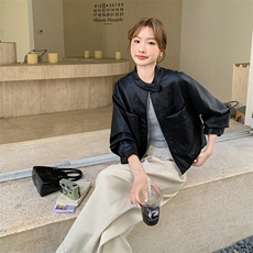 又酷又飒蓝色短款立领工装皮衣外套女春秋2025年新款时尚复古夹克，女装皮衣，2C301
