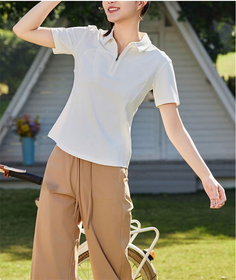 透气小翻领凉感短恤设计独特的小翻领，女装T恤，鑫萬耀羊绒