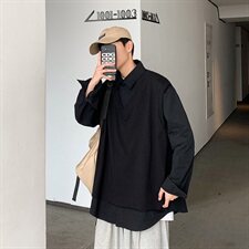 703-C215秋季针织拼接假两件衬衫简约休闲长袖，男装衬衫，星座703