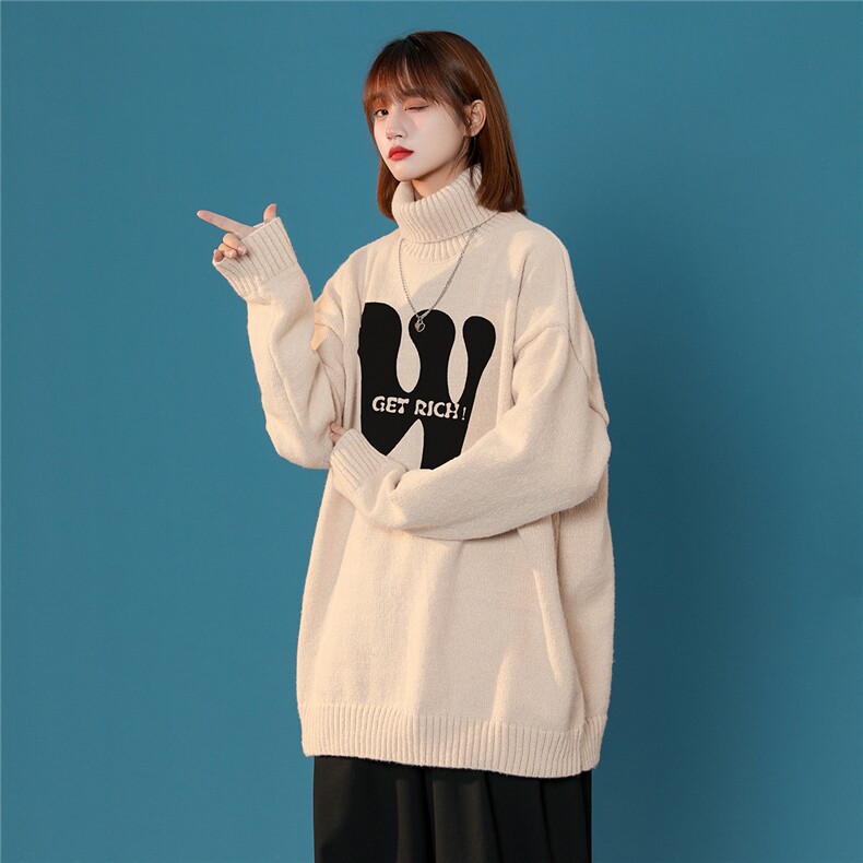 中性22冬季新款潮流设计感W字母印花可翻高领毛衣M953P55控78,男装针织衫/毛衣,A247A