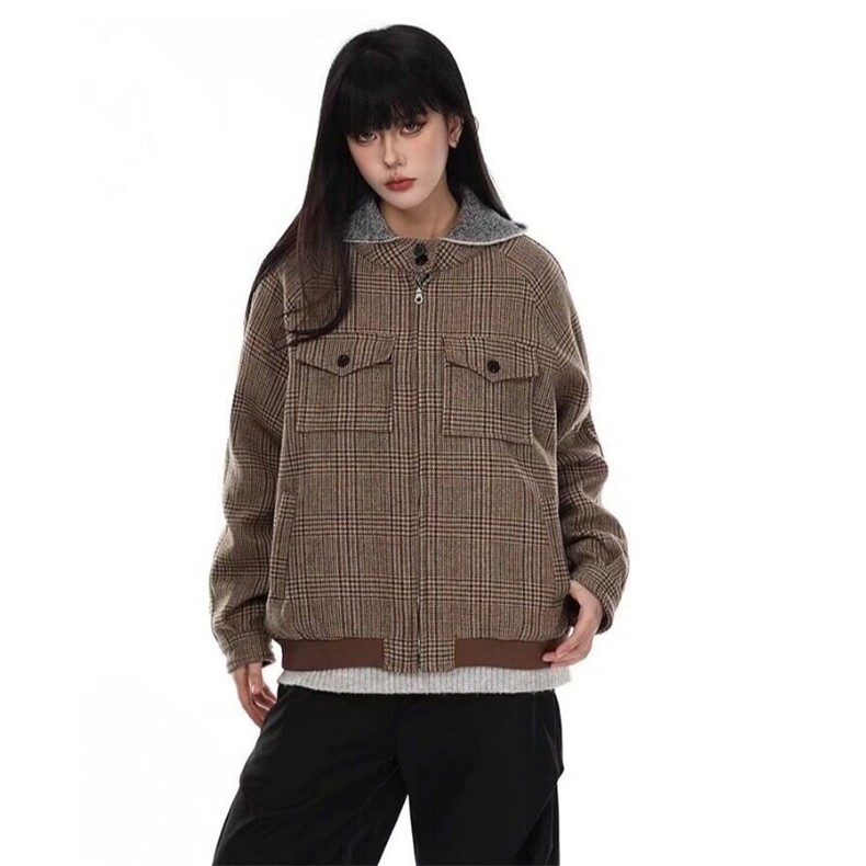 新款复古美拉德千鸟格哈灵顿夹克男短宽立体剪裁，男装夹克，星座716-3