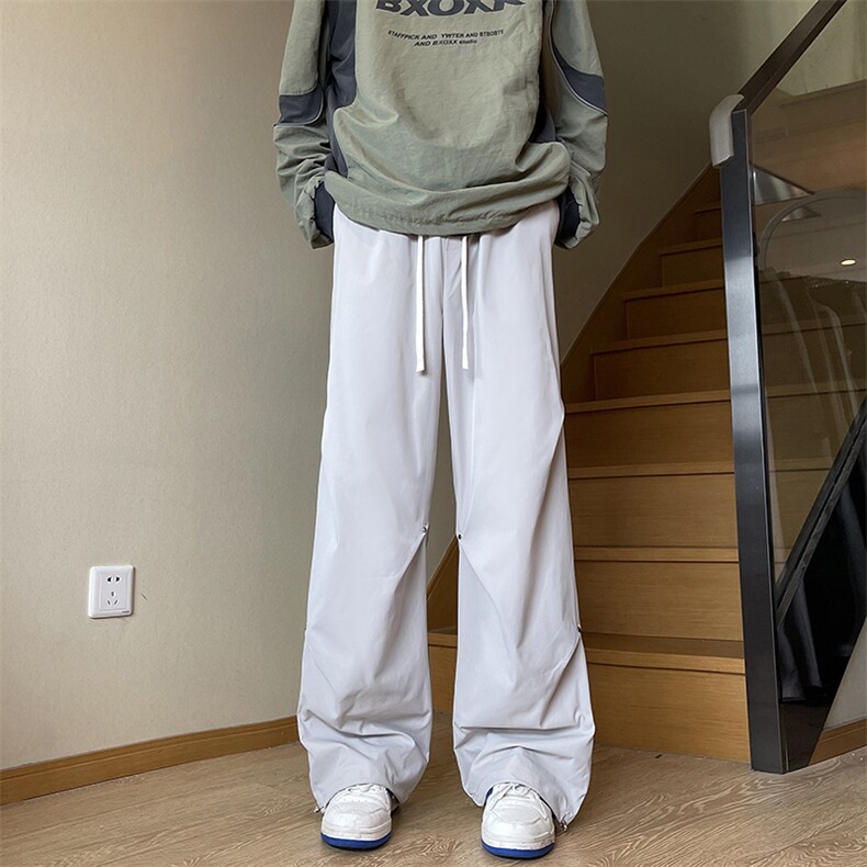 小众褶皱设计感裤子男春秋季山系户外运动工装直筒阔腿冲锋休闲裤,男装休闲裤,星座410-7