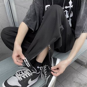 夏季新款华夫格拉链休闲裤男港风ins宽松束脚运动卫裤 K3927-P34图片