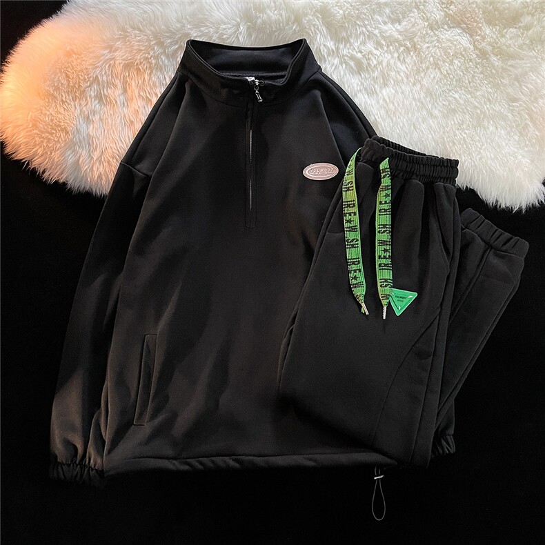 1秋季休闲翻领宽松情侣大码M-5XL青春套头卫衣套装7145P105控138，男装休闲套装，星座226-2