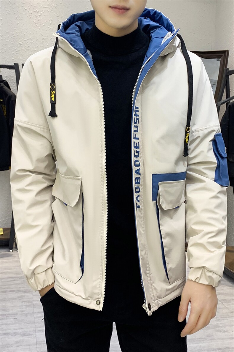 秋冬新款棉服男加绒加厚夹克风衣保暖外套工装棉衣米白860加绒,男装夹克,星座1207