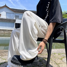 B225-K2201-P55-X69-95%聚酯纤维5%氨纶-风蛇纹宽松阔腿裤-现货，男装休闲裤，电商B225