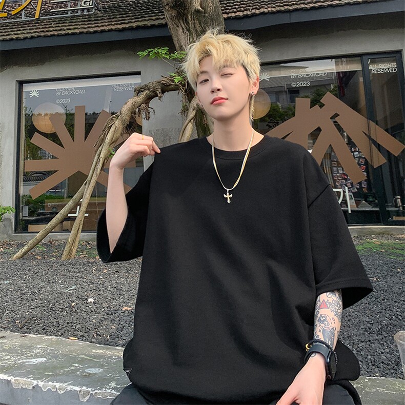 网红港风大码复古纯棉圆领短袖T恤男潮流XZ213-T072-P55控78,男装T恤,星座213