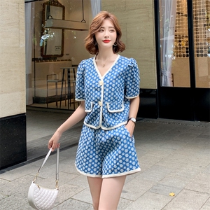 网红套装女夏季法式复古小个子显高套装洋气减龄小香风短裤两件套图片