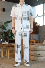 男士夏季冰丝短袖复古风唐装汉服中式居士服风套装HO6931-P65，男装T恤，星座1105-3